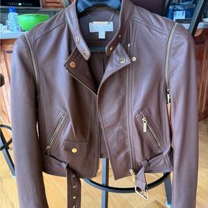 Michael Kors Chocolate Brown Leather Jacket